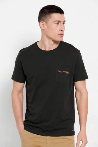 Funky Buddha ανδρικό βαμβακερό T-shirt μονόχρωμο με τσέπη slip και contrast logo print - FBM007-011-04 Ανθρακί M